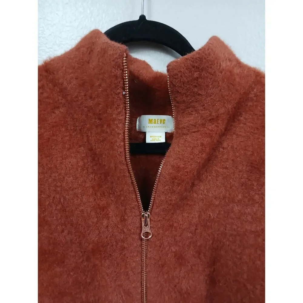 Anthropologie Kalista Eyelash Rust Faux Fur Full Zip Jacket medium - Picture 4 of 7